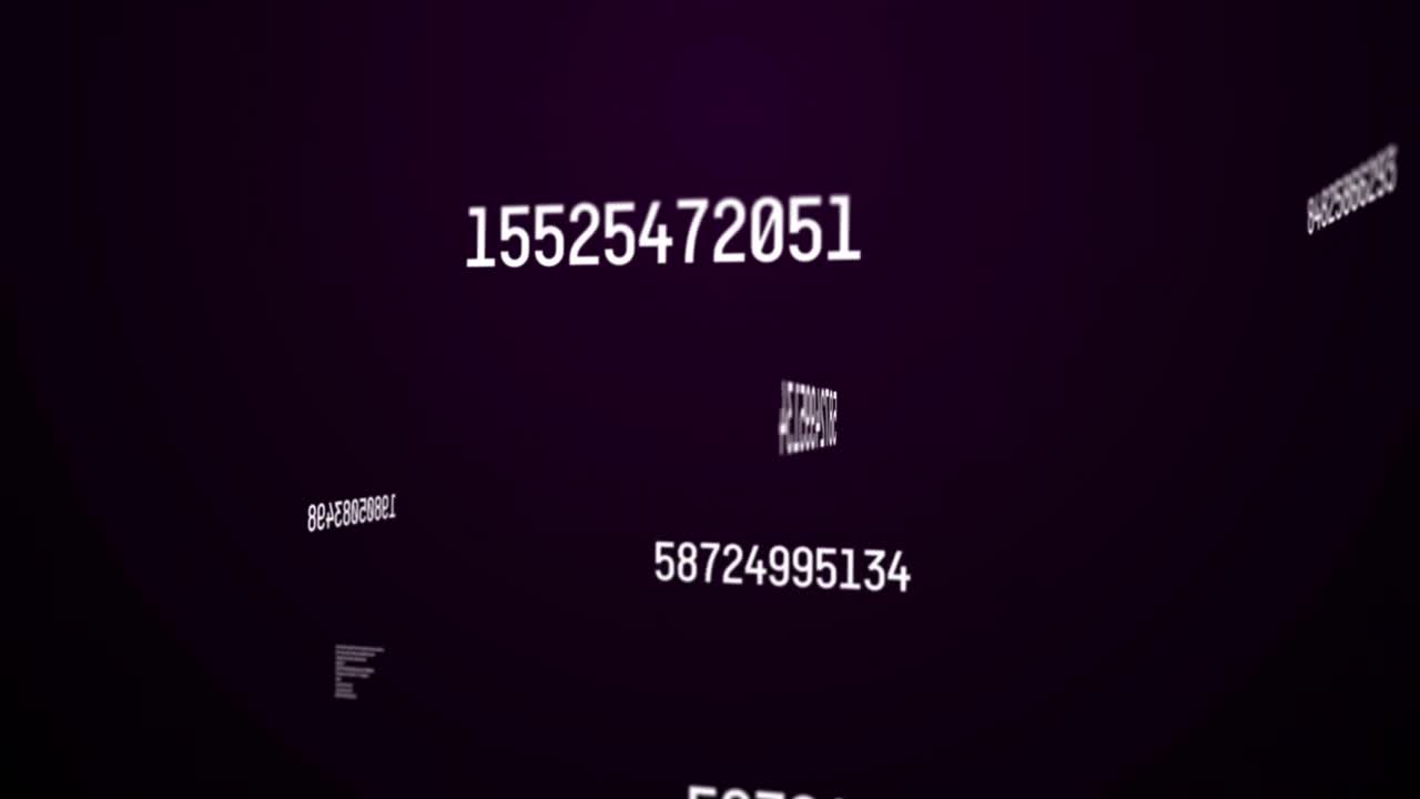 Animation of white numbers changing and data processing over purple background