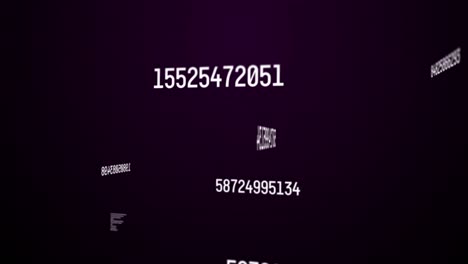 animation of white numbers changing and data processing over purple background