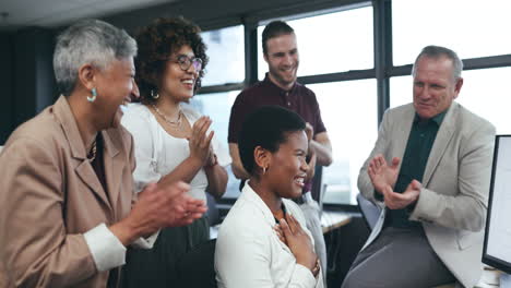 Applause,-success-and-business-woman-on-computer