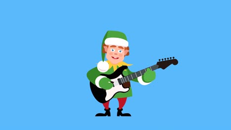 cartoon little santa helper flat christmas character play guitar animation. includes luma matte