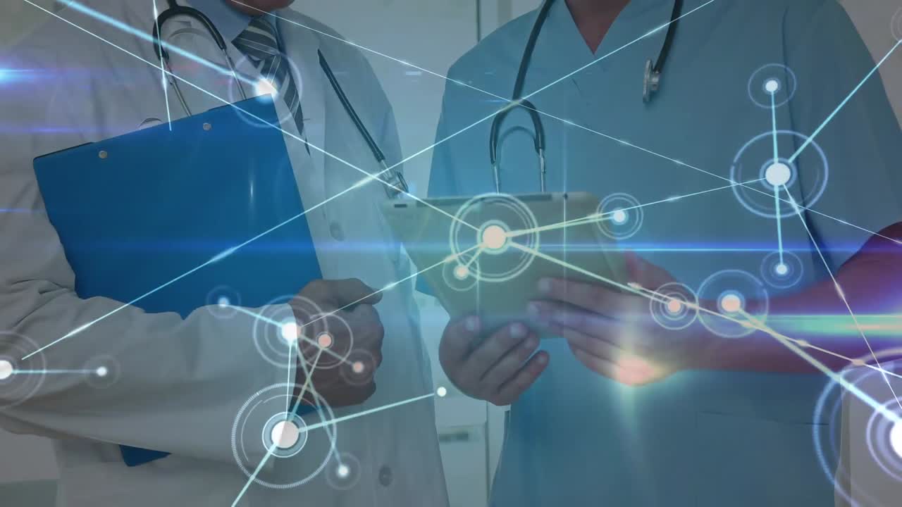 백인 남성 의사들의 중간 부분에 대한 연결의 애니메이션