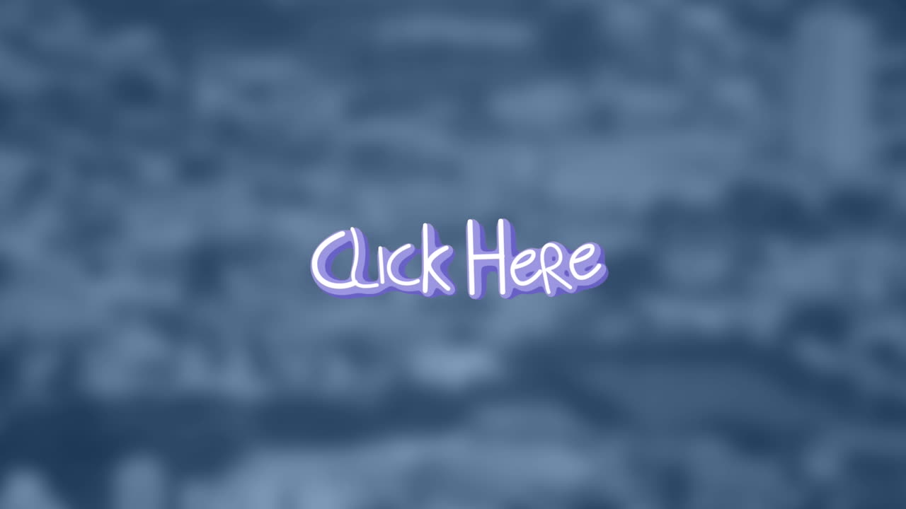 여기 화살표가 있는 텍스트의 애니메이션 시내 풍경 초점 밖