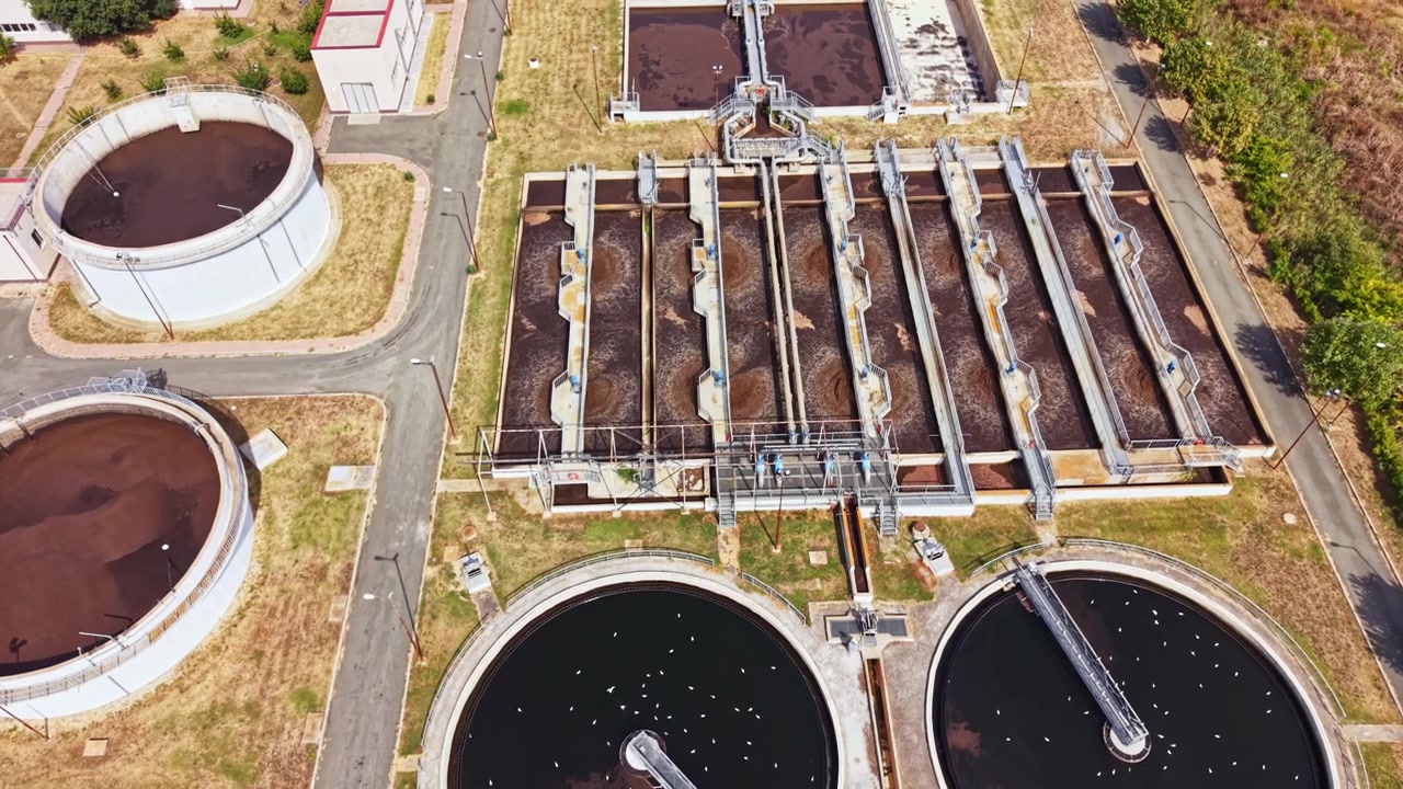 Aerial View of Industrial Wastewater Treatment Plant