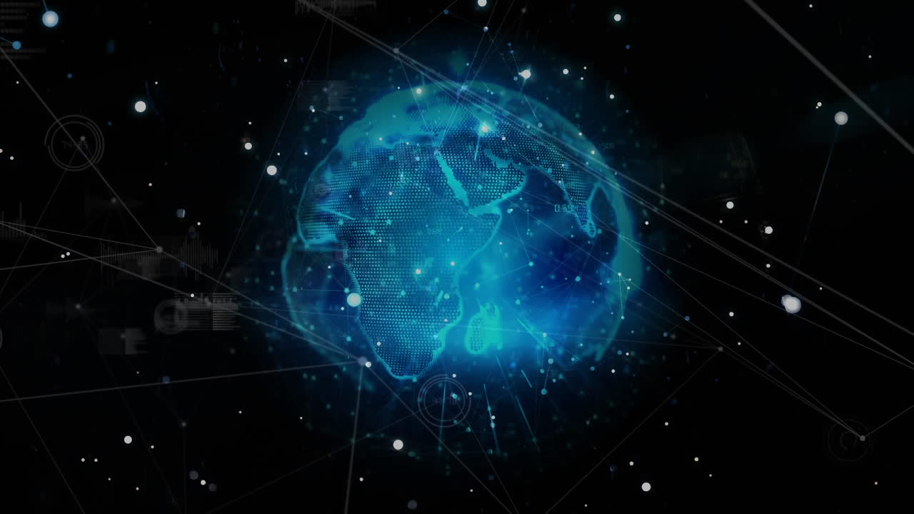 Rotating globe with running lines and polyhedron effects