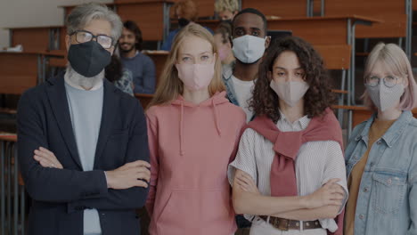 students in a classroom wearing masks
