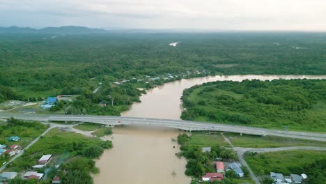 beautiful aerial view of lundu muddy river and bridge,kuching,sarawak.