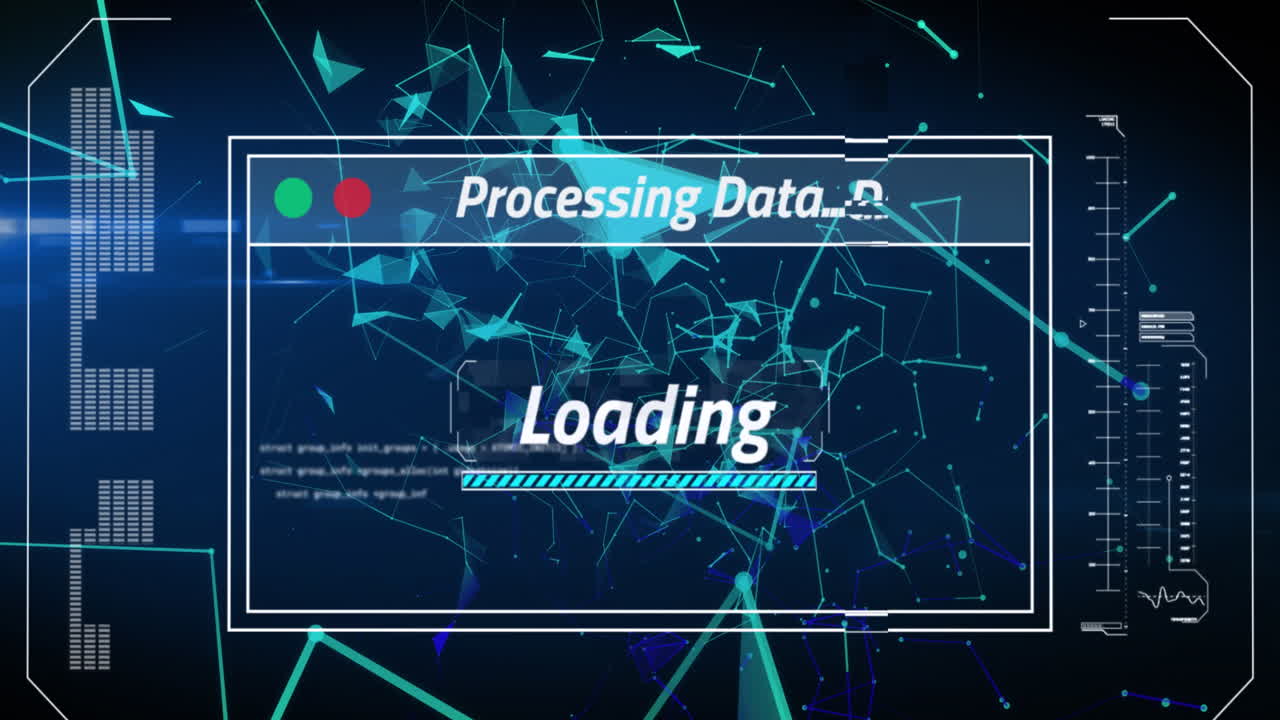 Animation of data processing on blue background