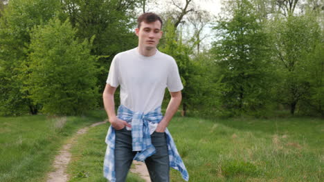 man walking in a park