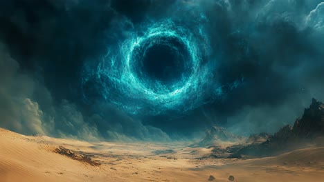 mystical portal over a desolate landscape