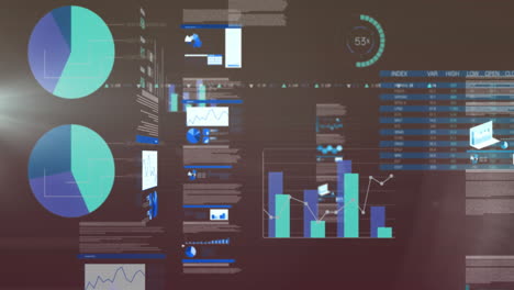 animación del procesamiento de datos estadísticos y punto de luz contra un fondo gris