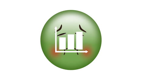 digital animation of bar graph icon over green sick face emoji against white background