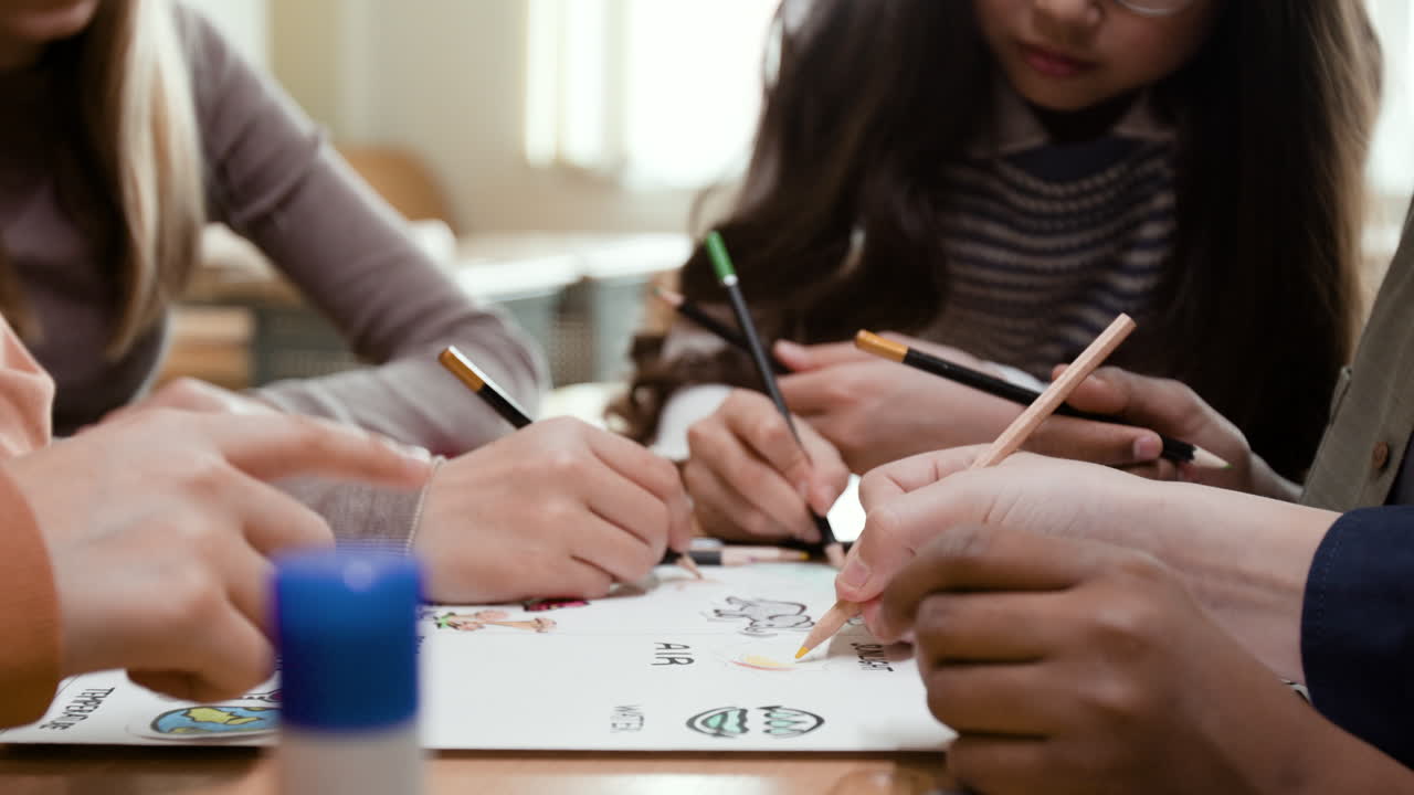Children Collaborating on a Drawing Project