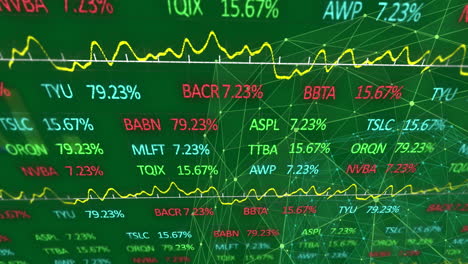 animatie van de verwerking van beursgegevens over de hele wereld van het netwerk van verbindingen op groene achtergrond