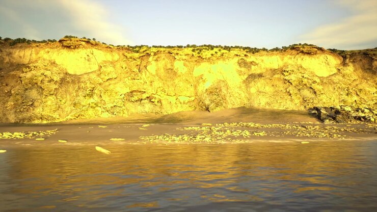 Paisagem costeira majestosa apresentando um penhasco brilhante e mar calmo