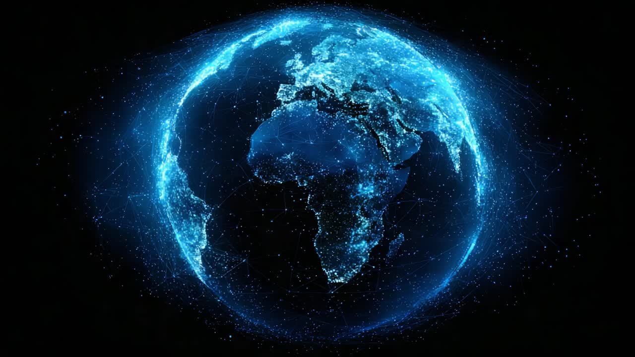 Fascinerende visualisering av jorden: En fantastisk digital 3D-gjengivelse som fremhever global tilkobling og geografiske funksjoner i et blendende blått lys