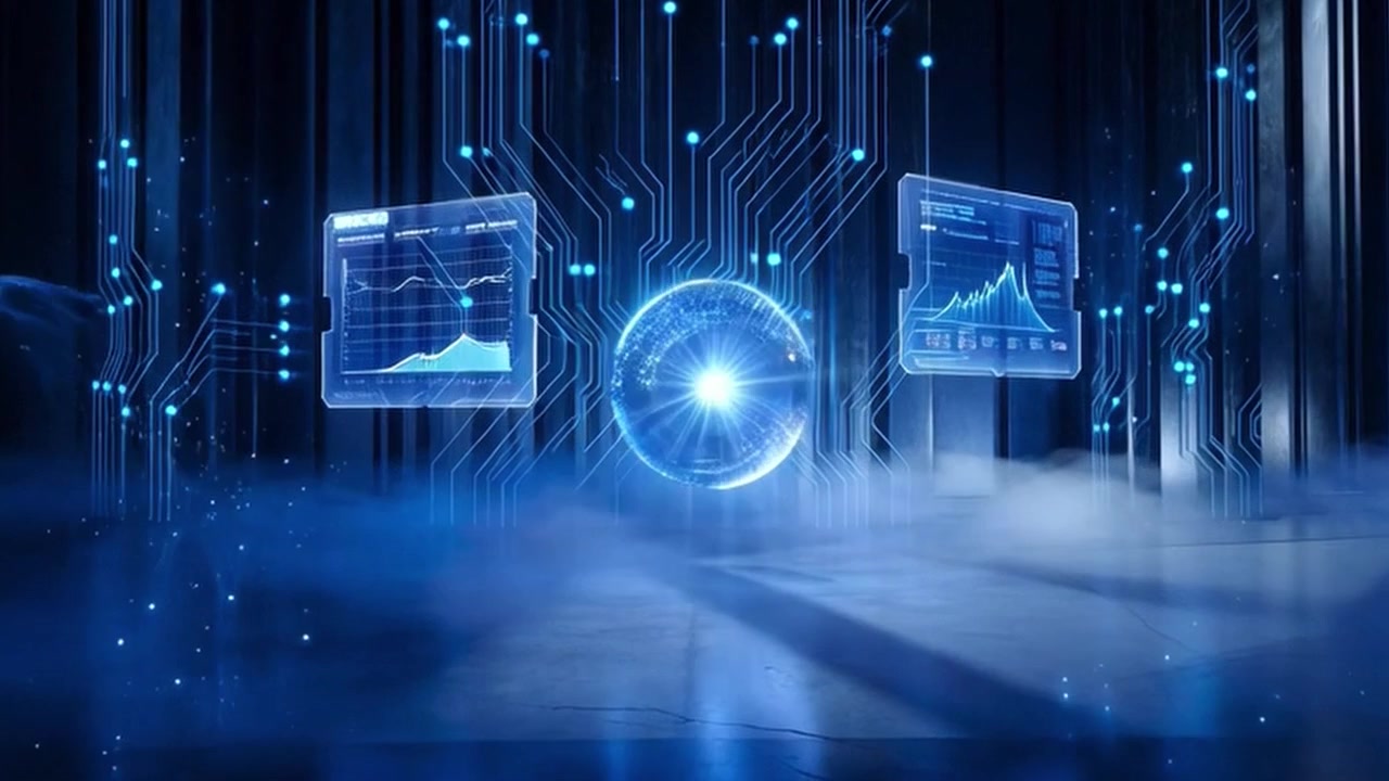 Futuristic Digital Sphere with Data Analytics Displays