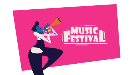 music festival lettering with trumpet animation