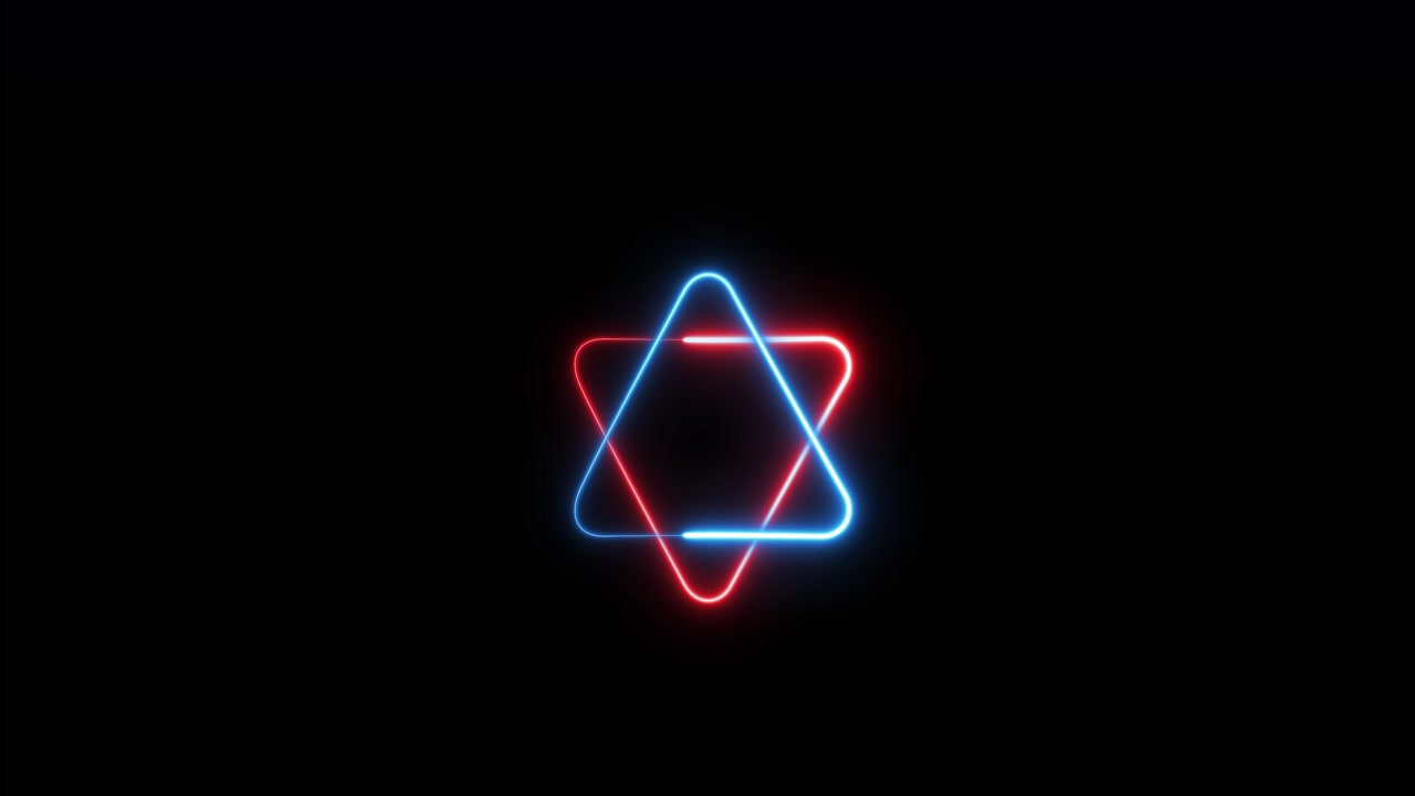 Animated Red and Blue Neon Triangles Forming a Star of David
