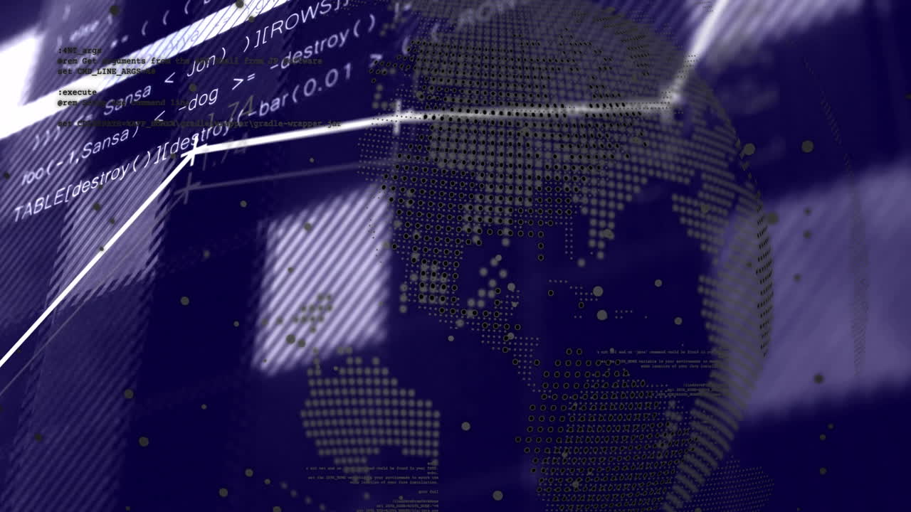 Animation of scientific data processing over dark background