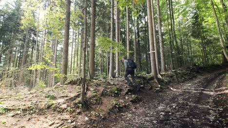 Man-walking-through-Pokljuka-Gorge-in-Slovenia-during-spring-in-the-Triglav-National-Park-2