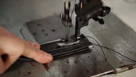 sewing leather belt on sewing machine