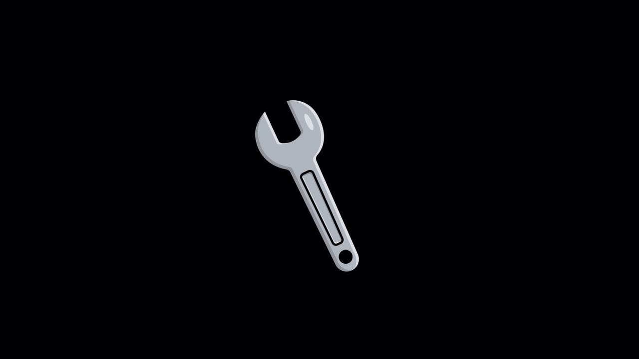 Animated Wrench Icon Rotating on Black Background