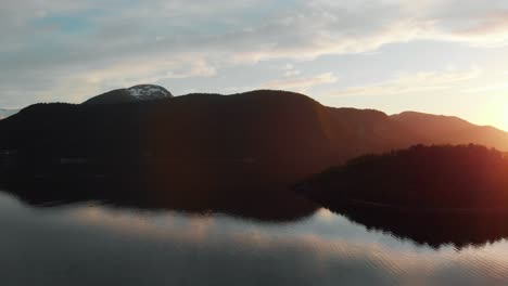 evening sun over a beautiful lake with mountains in the background