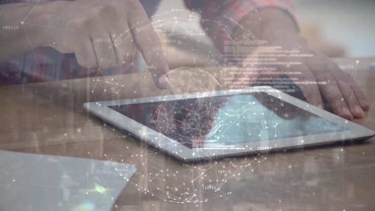 Male using digital tablet with his finger