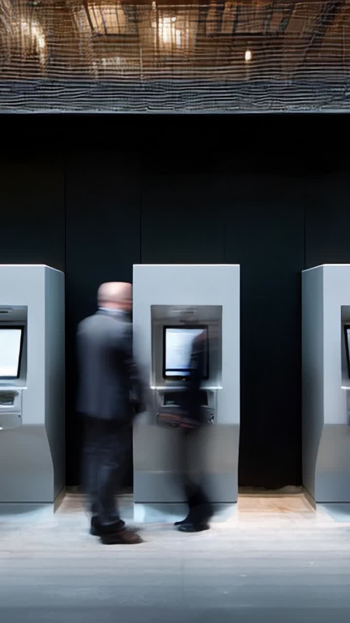 People Interacting with Modern ATMs in a Sleek Environment, Demonstrating Technology's Role in Daily Financial Transactions and Urban Life Dynamics