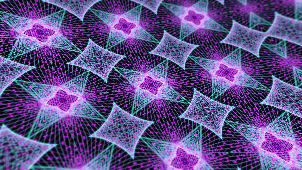 gráficos de movimiento abstractos con un bucle sin costuras fractal de mandala digital. cuadrícula de puntos brillantes en multicolor en un diseño de animación 4k. yoga, meditación y otras actividades benefician el fondo caleidoscópico
