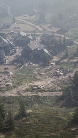 misty medieval village in a foggy landscape