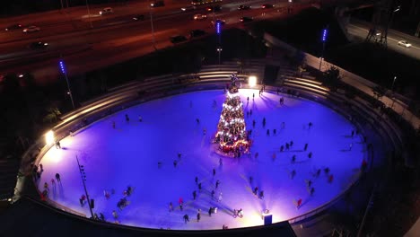 ice skating rink with christmas tree at night