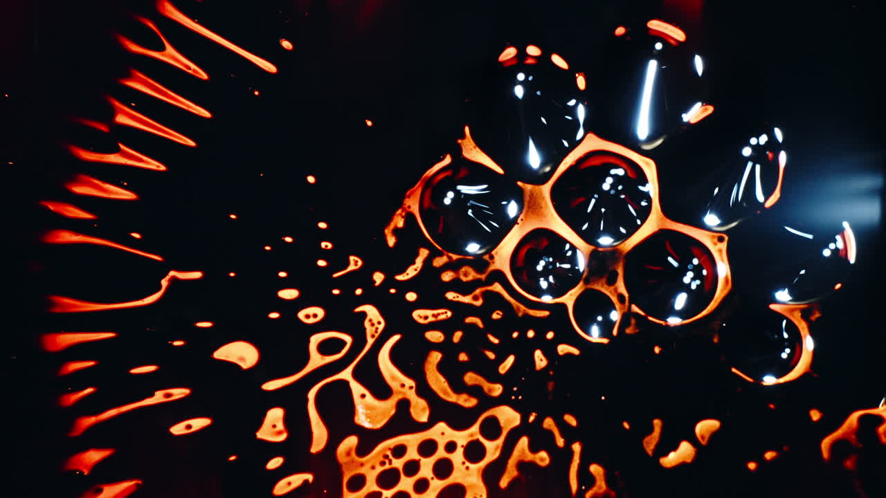 Liquid dissolving orange macro bubbles, abstract texture vibrant scene