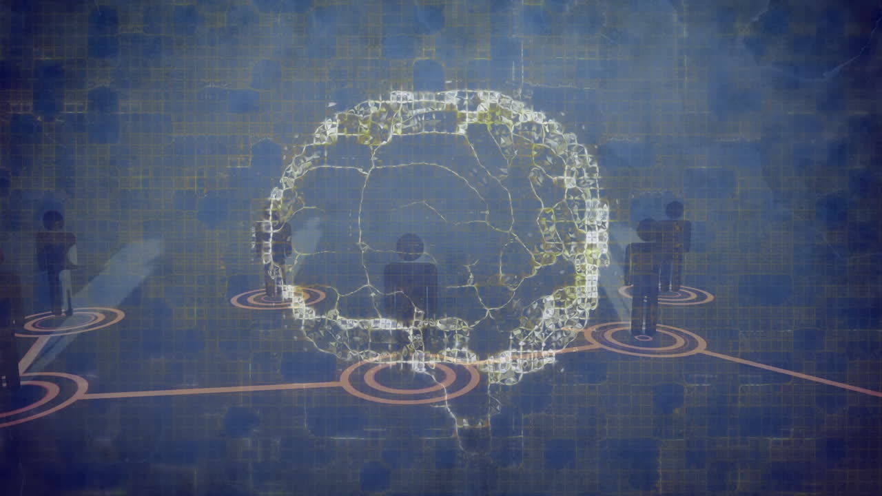 animación del cerebro humano y redes de conexiones sobre fondo azul