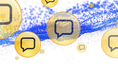 animation of message icon in circles over dynamic wave pattern against white background