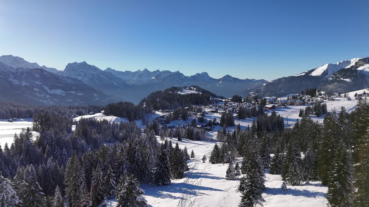 Winter landscape with snow and forest Amden H&ouml;henweg mountain, Switzerland