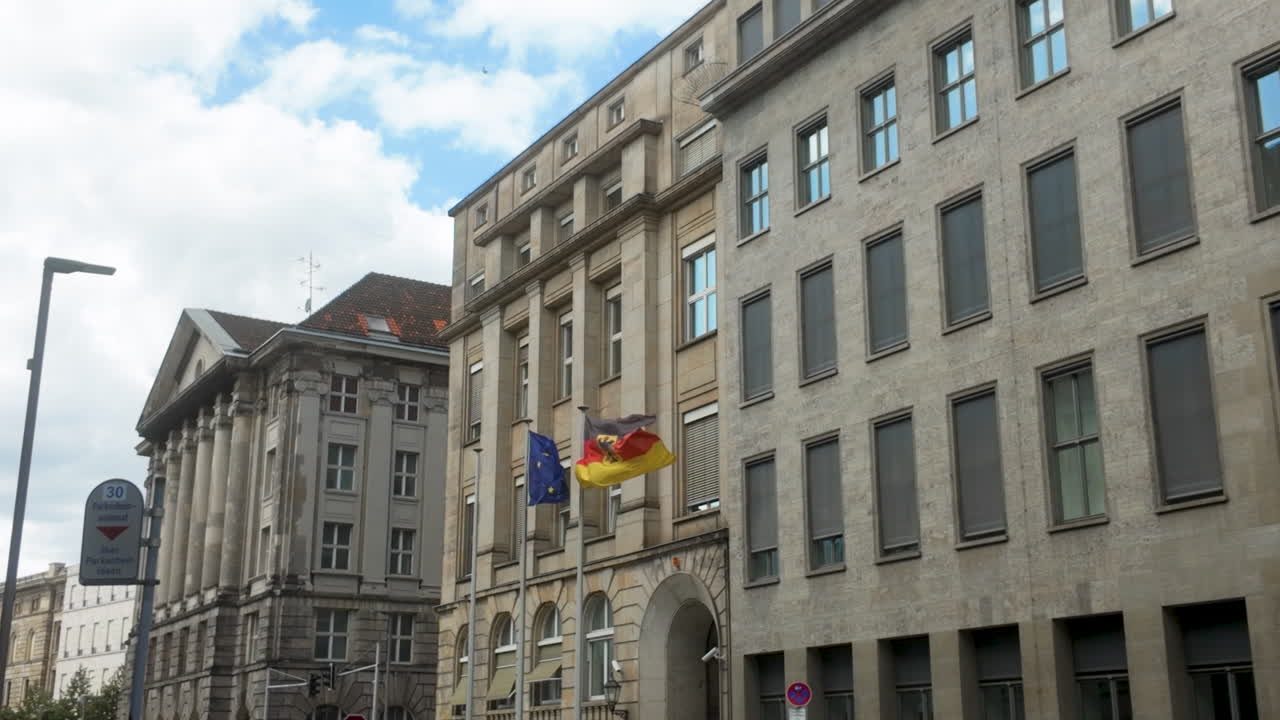 German Government Building with EU and German Flags