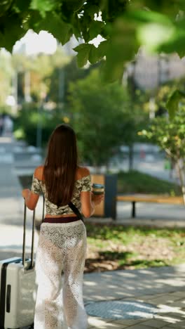 woman traveling in a city