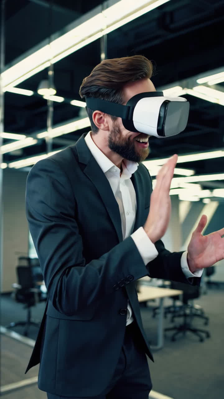 Uomo d'affari che sperimenta la realtà virtuale in un ufficio