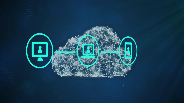 Network of digital icons against cloud icon