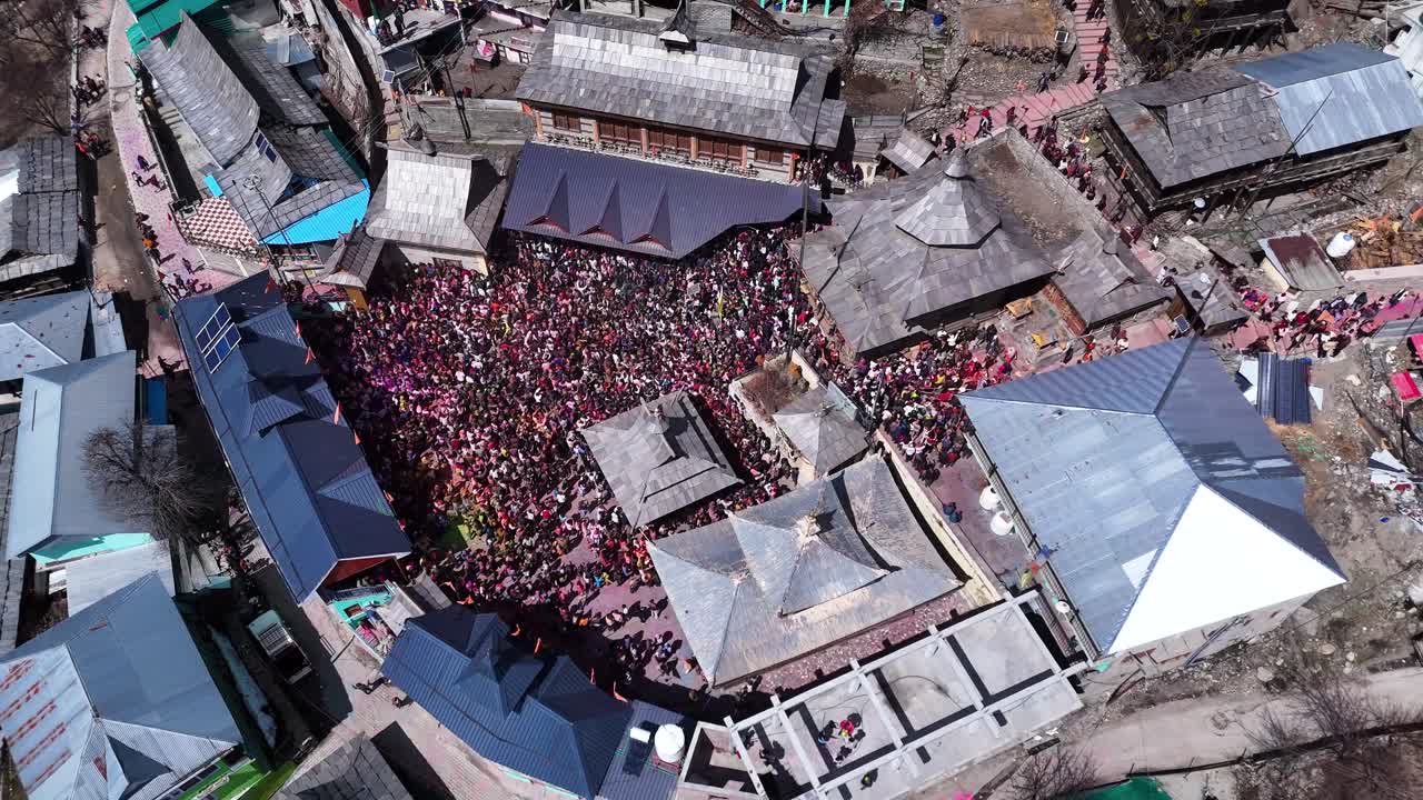 Aerial View of a Religious Festival in a Himalayan Village