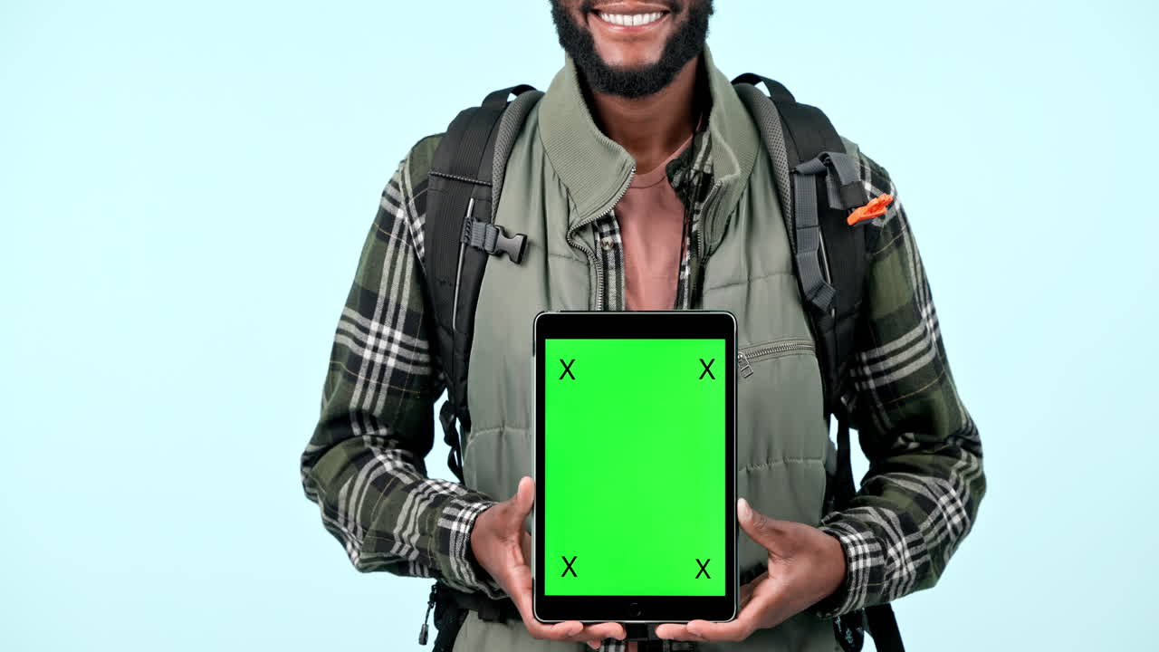 Tablet green screen, hands