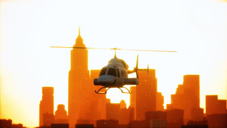 silhouette helicopter at city scape background