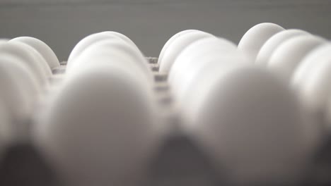 selective focus front view of a package cardboard holder egg tray with eggs