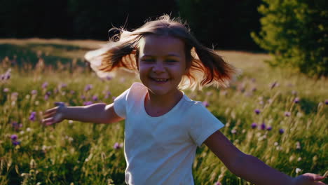 joyful young girl playing in a sunlit summer field
