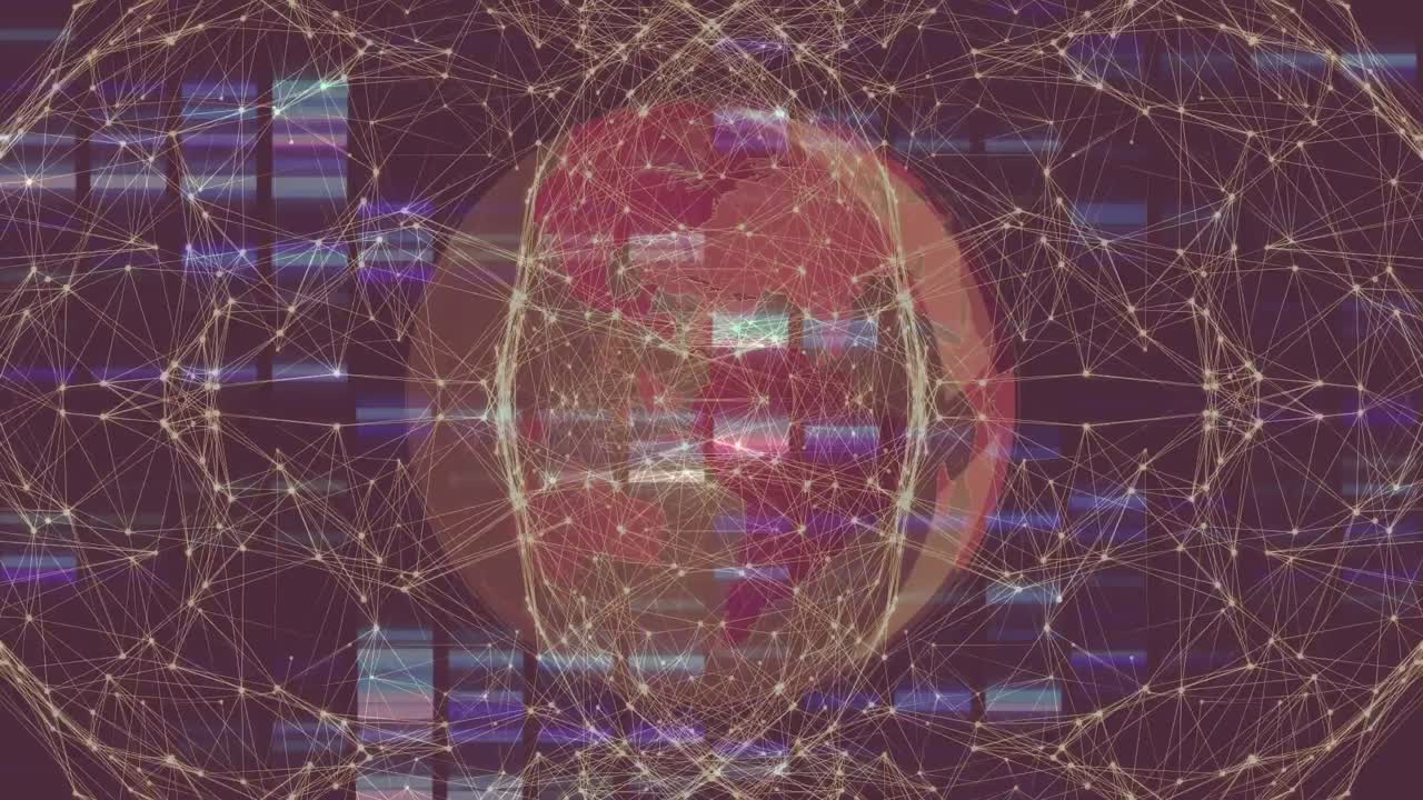 Animazione di globo con rete di connessioni su mappa del mondo
