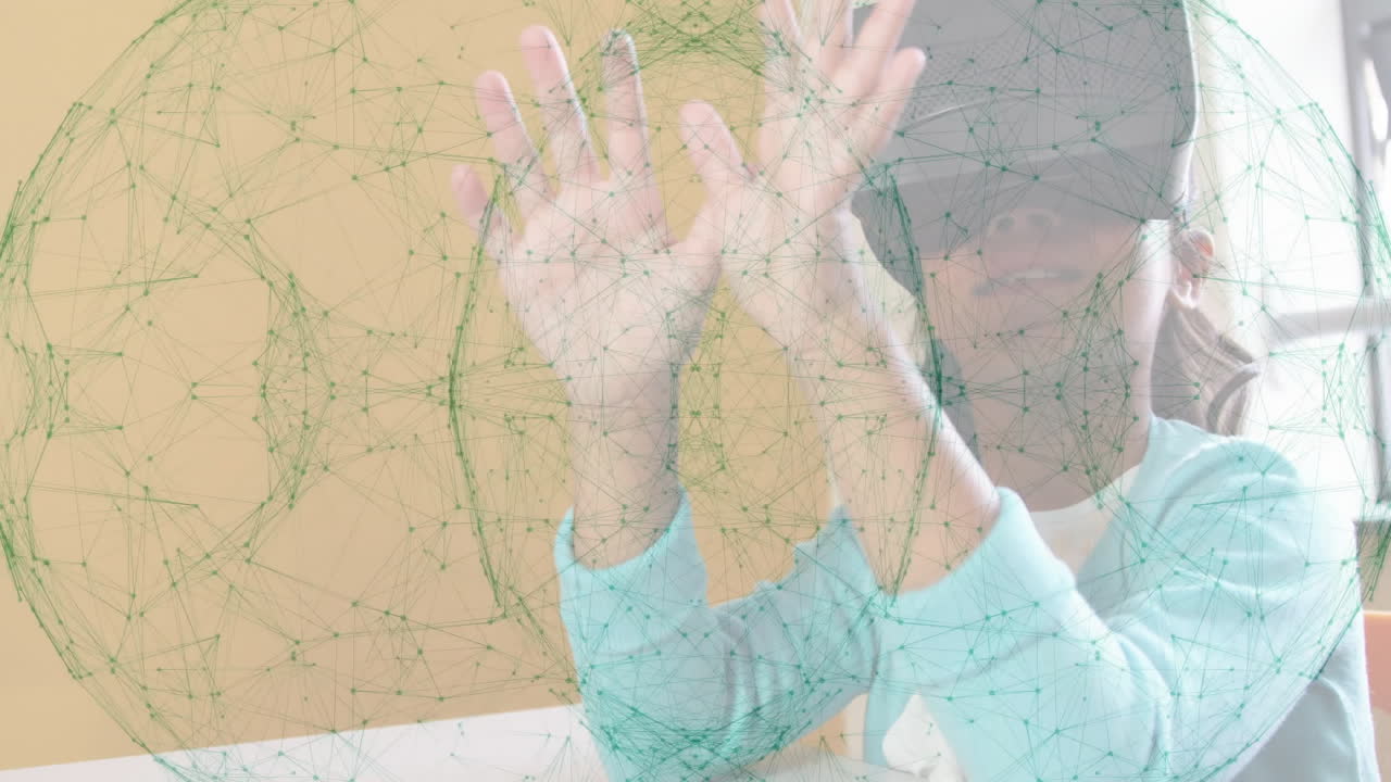 Interacting with animation of virtual network, person exploring data visualization