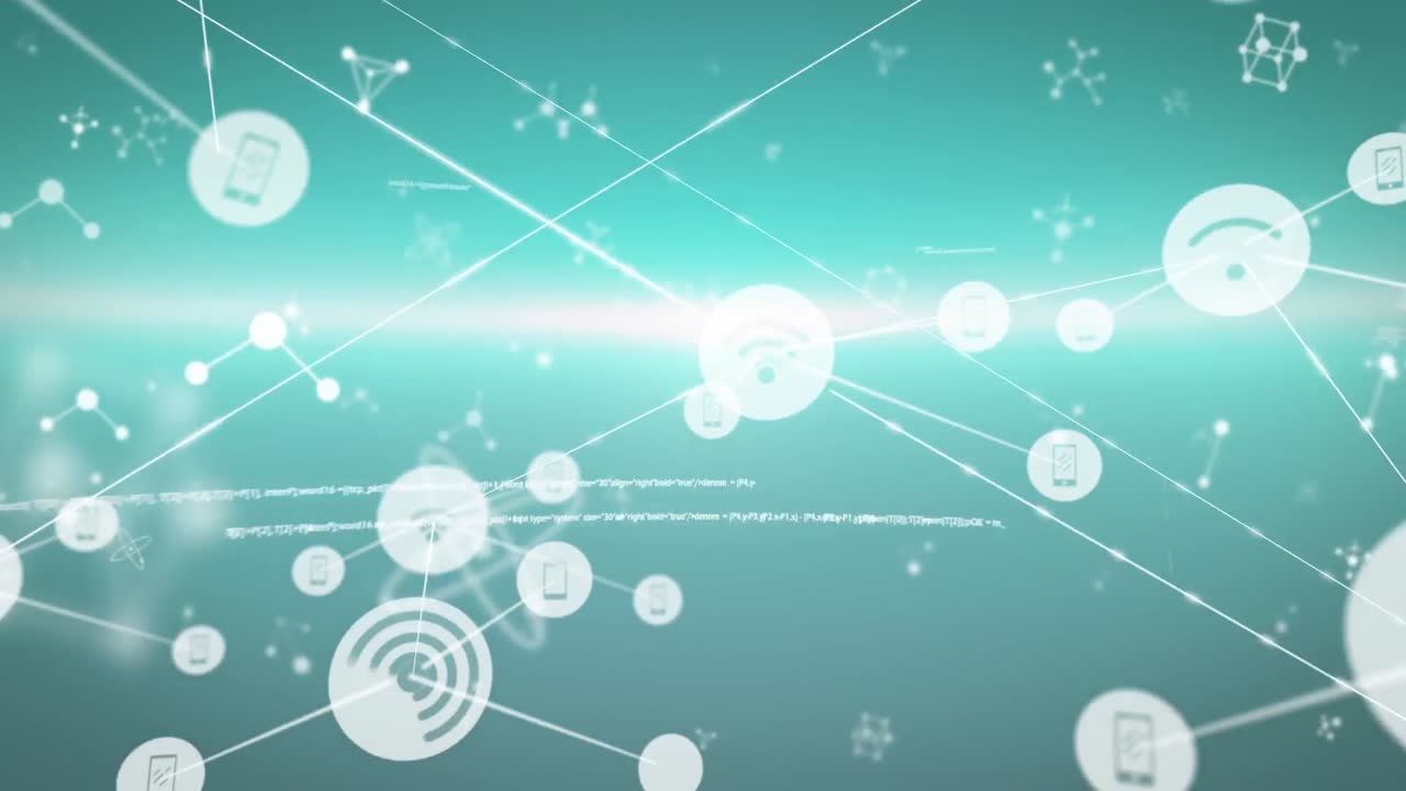 파란색 배경 위에 아이콘으로 연결 네트워크의 애니메이션