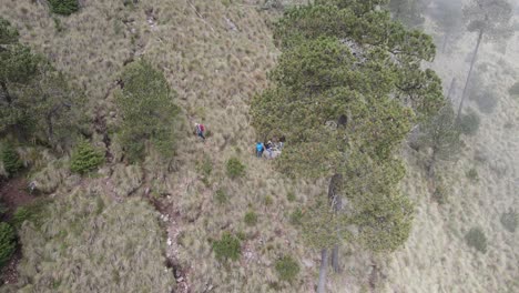 Orbital-shoot-above-people-in-middle-of-adventure-in-mountain-at-a-cloudy-day-in-Mexico-City