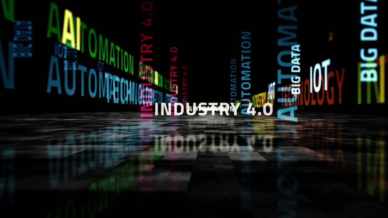 velocidad de vuelo sobre la industria 4.0 bucle de texto concepto abstracto